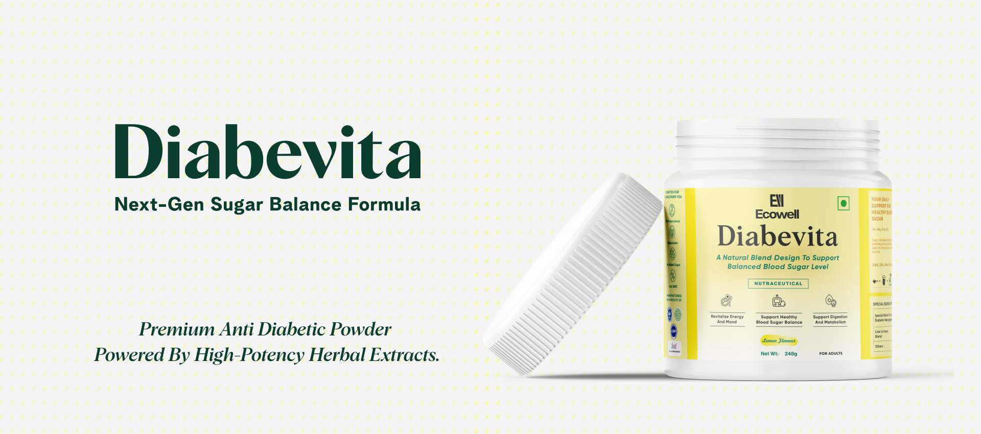 Diabevita Blood Sugar Balance Herbal Extract Powder 250g jar - Natural Glucose Support Supplement