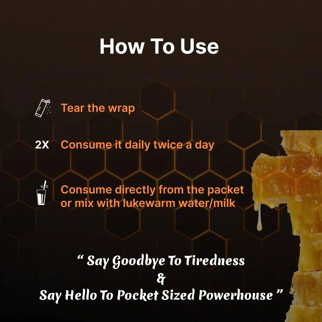 Instructions on how to use ecowell honey sticks product with honeycomb design background
