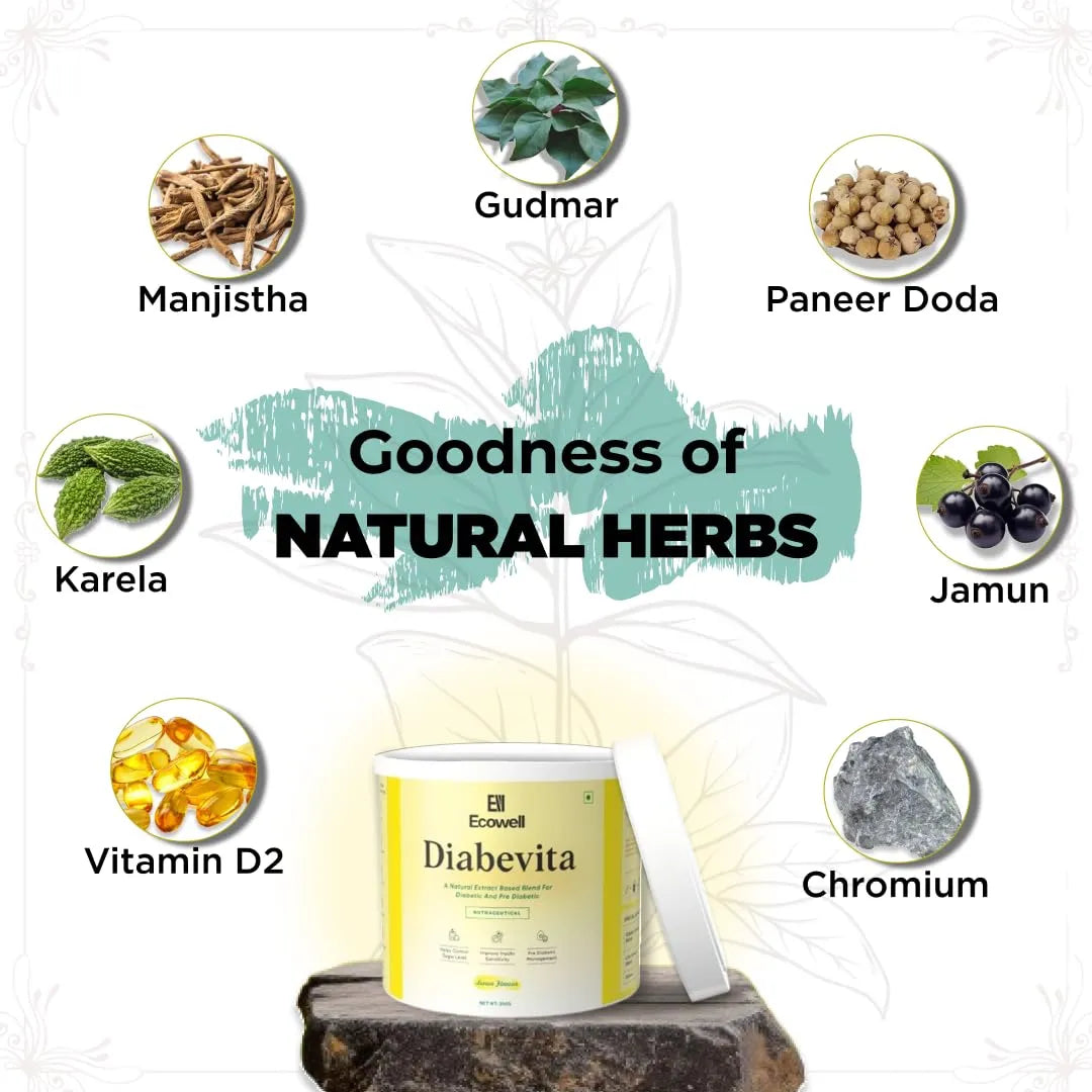 Diabetic supplement with natural herbs and minerals on a white background