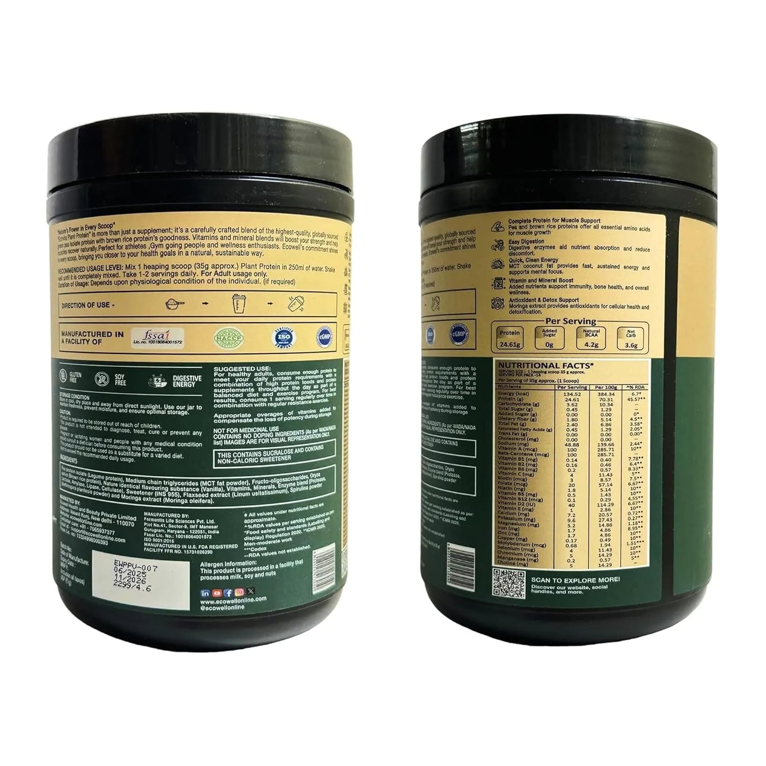 Two containers of ECOVITA with labels information visible