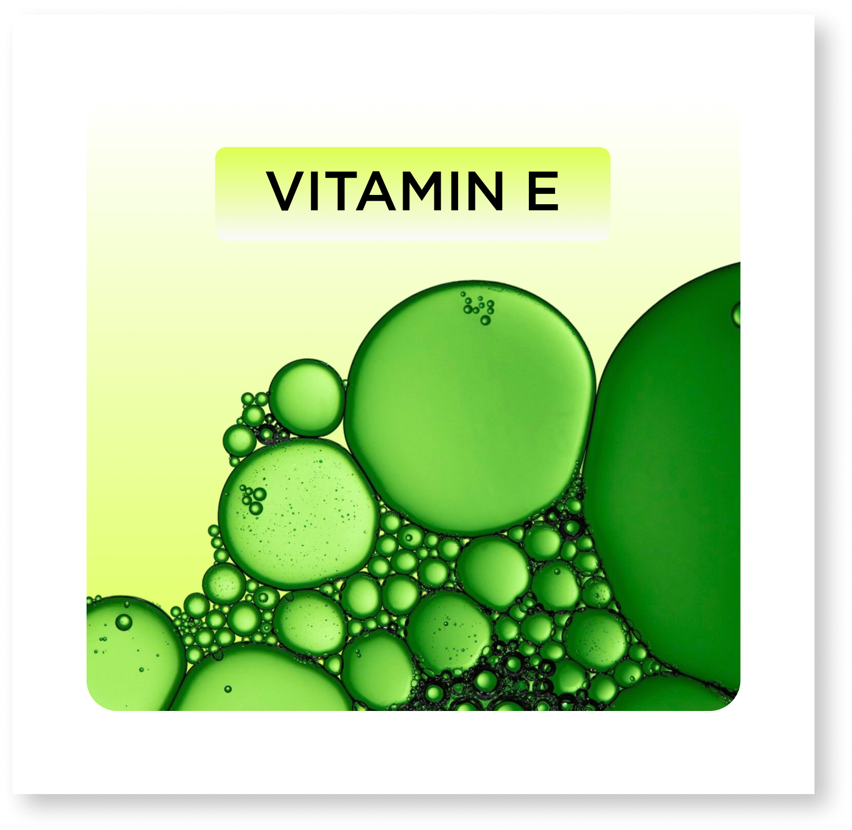 Green bubbles with 'Vitamin E' text on a yellow background