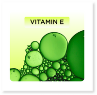 Green bubbles with 'Vitamin E' text on a yellow background