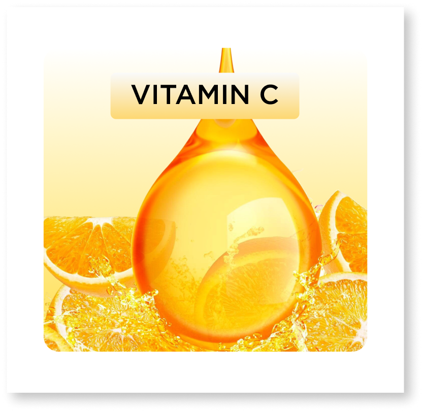 Vitamin C droplet with orange slices on a white background