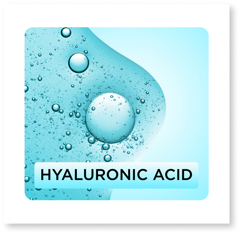 Hyaluronic acid with water droplets on a blue background