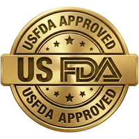 Gold US FDA approved emblem on a white background
